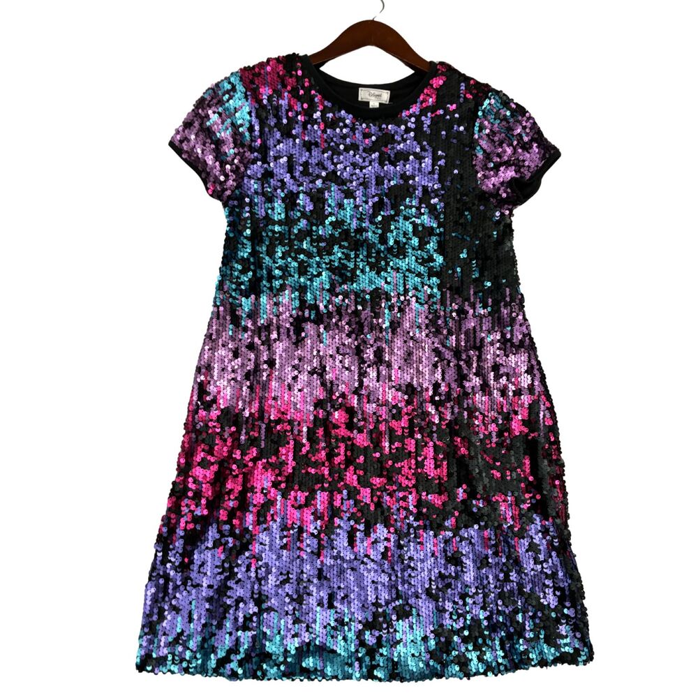 Disney D-Signed Girls XL Sequin Dress Black Pink Purple Teal Sparkle Party